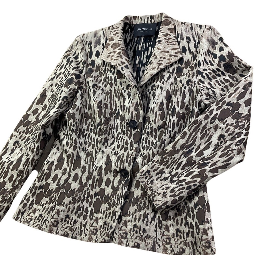 Lafayette 148 New York Blazer Womens 8 Animal Leopard Print 2-Button Jacket Top
